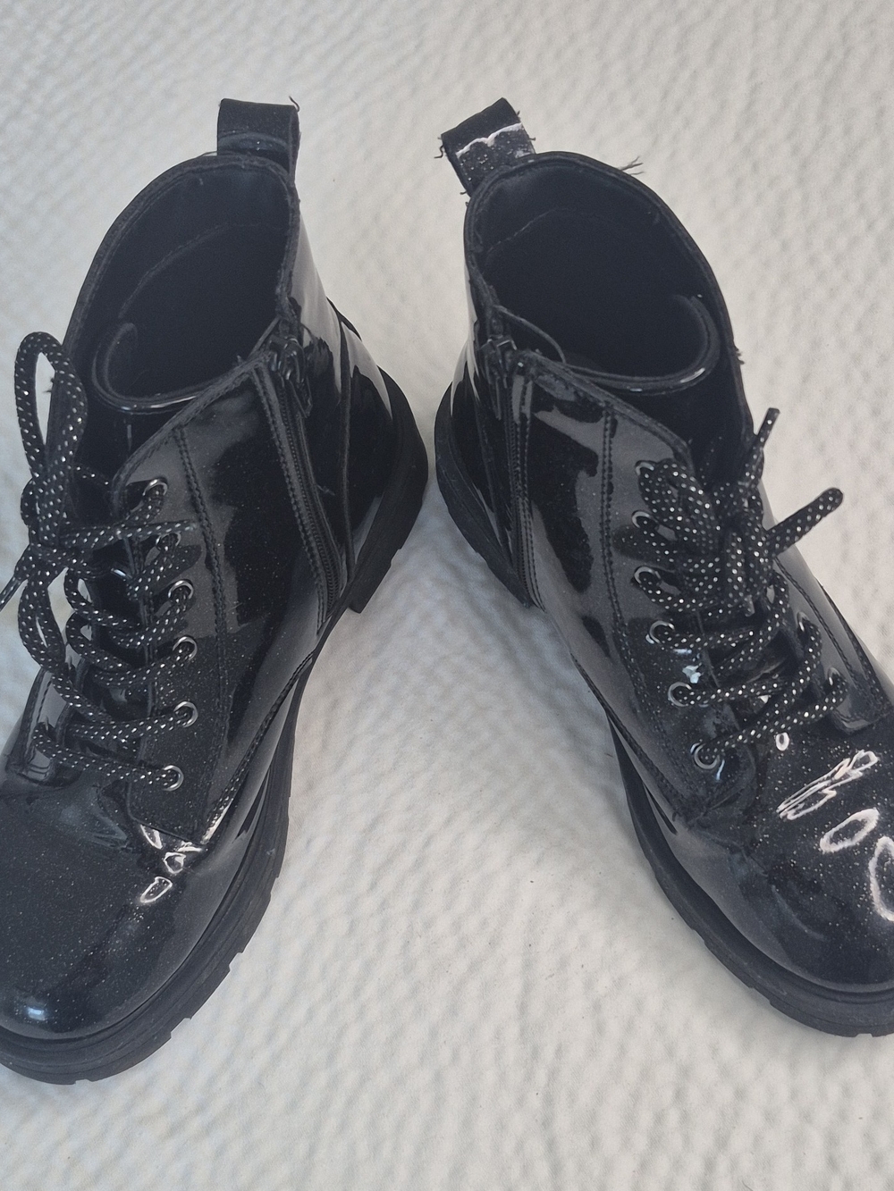 Old Navy Women’s Black Combat Ankle Boots, Lace-Up Side Zipper, Lug Sole